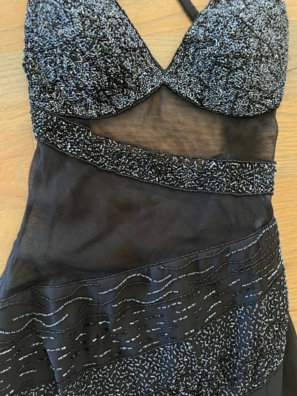 Vintage Y2K Jasz Couture Black Beaded Mesh Mermaid Dress Formal Evening Gown - Picture 4 of 6